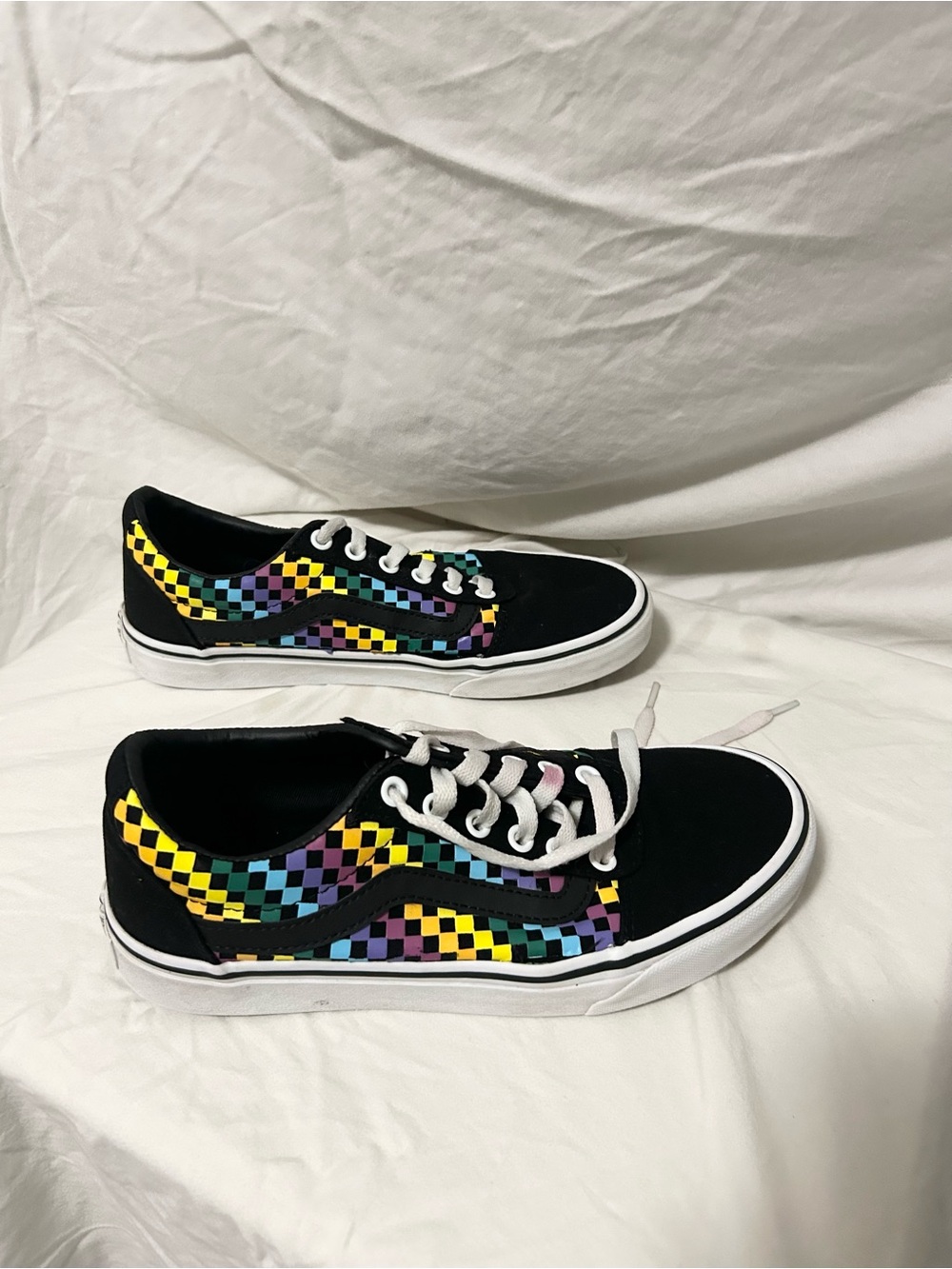 Vans Black Low-Top Sneakers with Rainbow Checkerboard Stripe